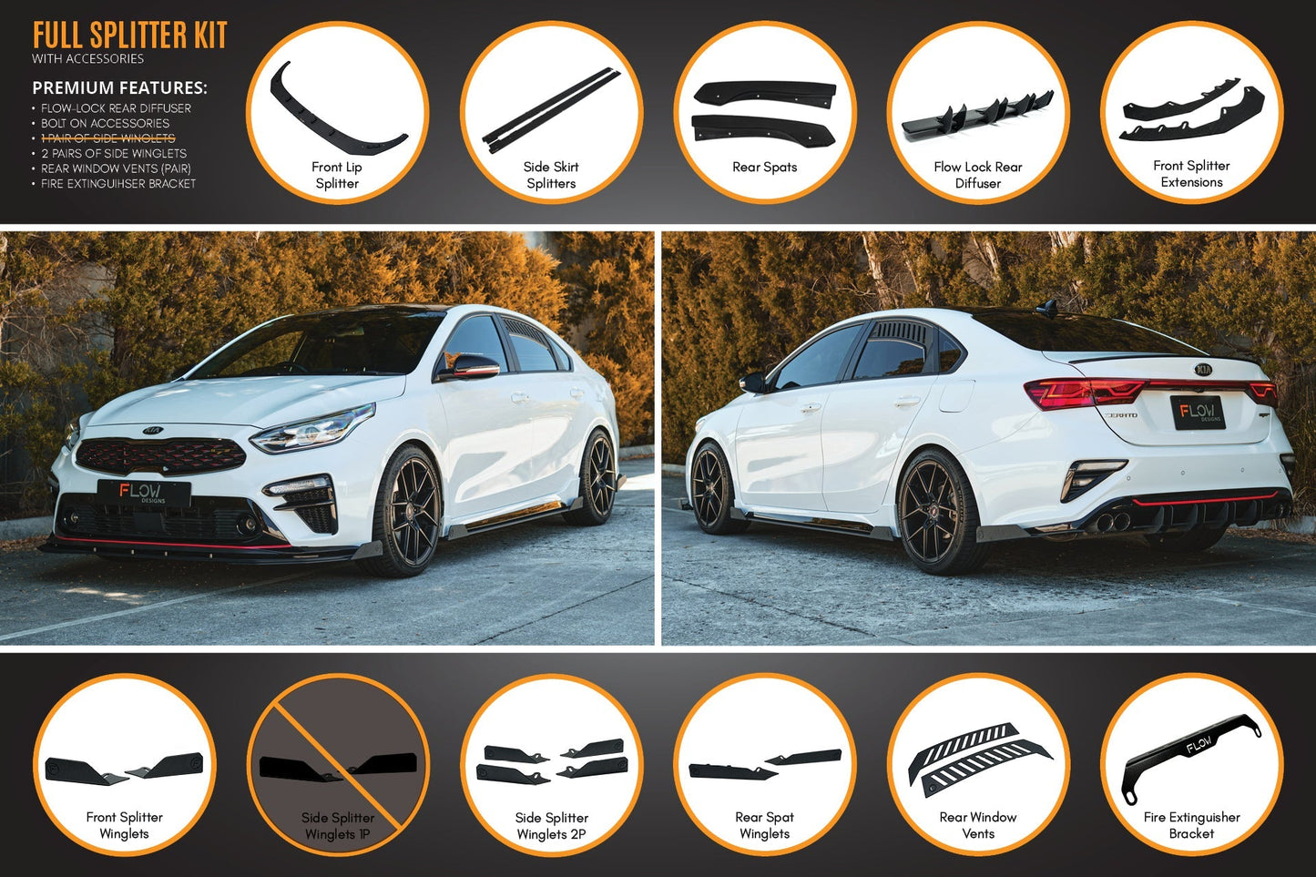 Flow Designs Cerato GT Sedan PFL Full Lip Splitter Set