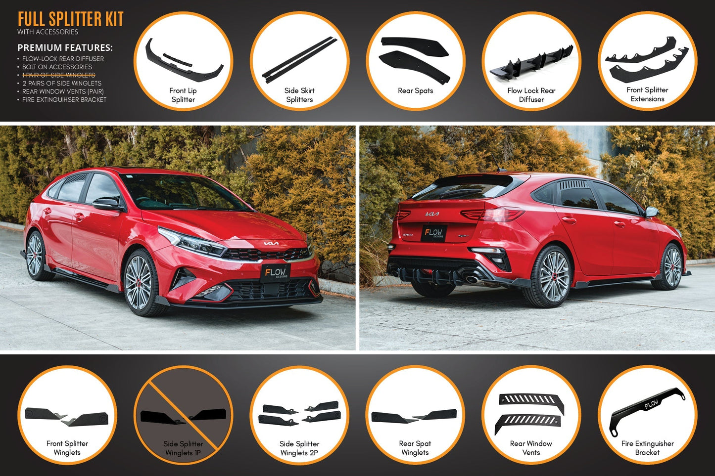Flow Designs Cerato GT Hatch Facelift Full Lip Splitter Set