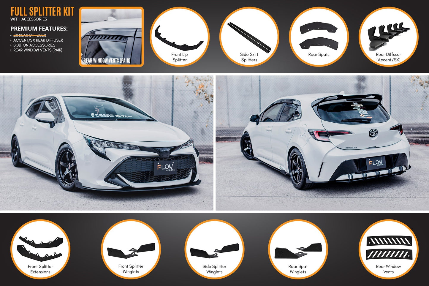 Flow Designs Corolla MZEA12R/ZWE211R 2018-2022 Full Lip Splitter Set