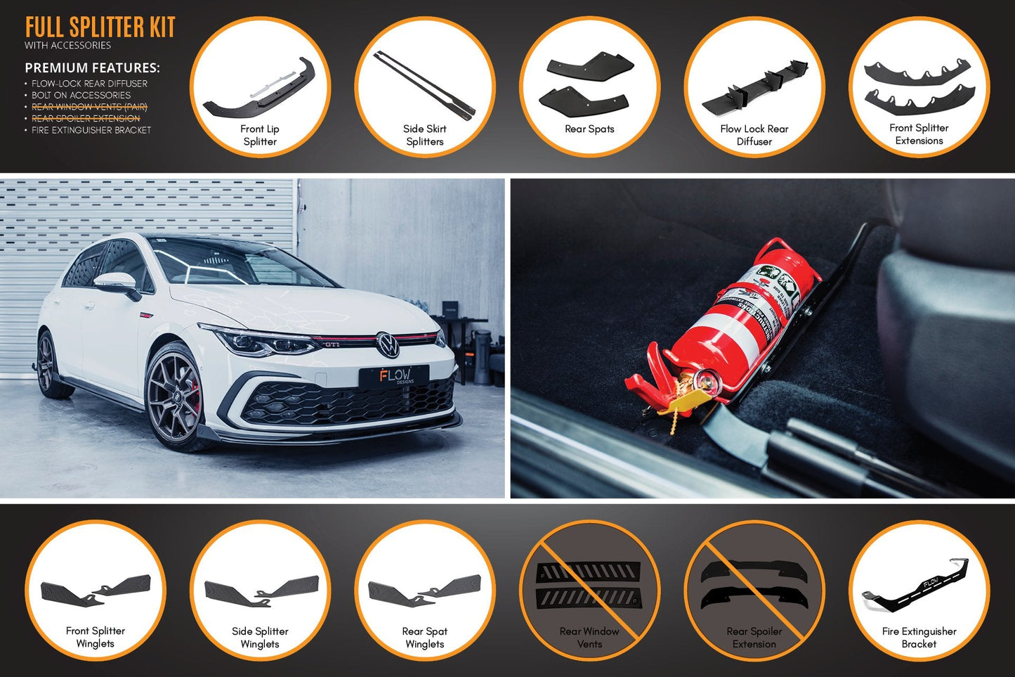 Flow Designs MK8 Golf GTI Full Lip Splitter Set
