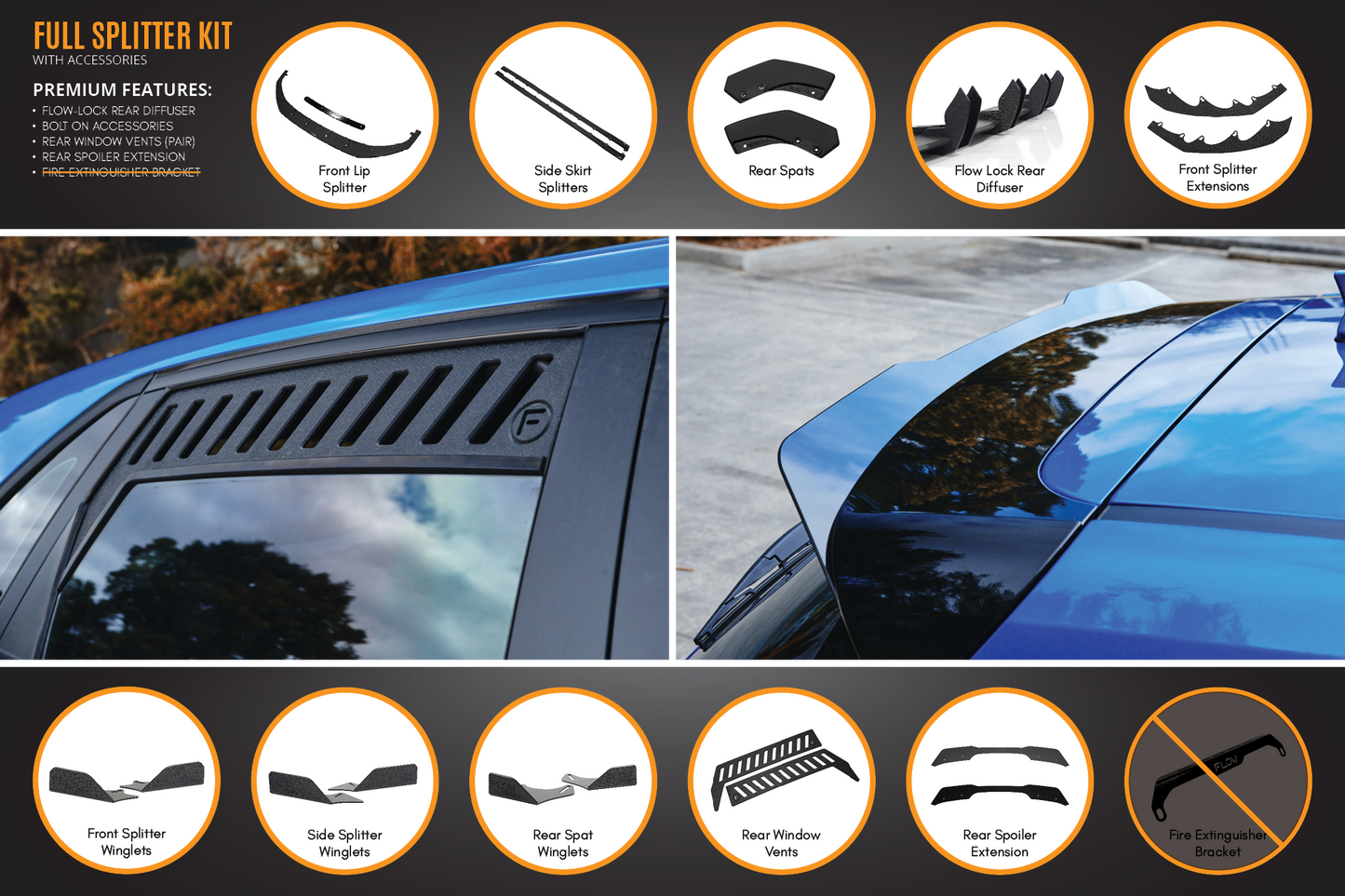 Flow Designs i30 SR Hatch (2017-2018) Full Lip Splitter Set