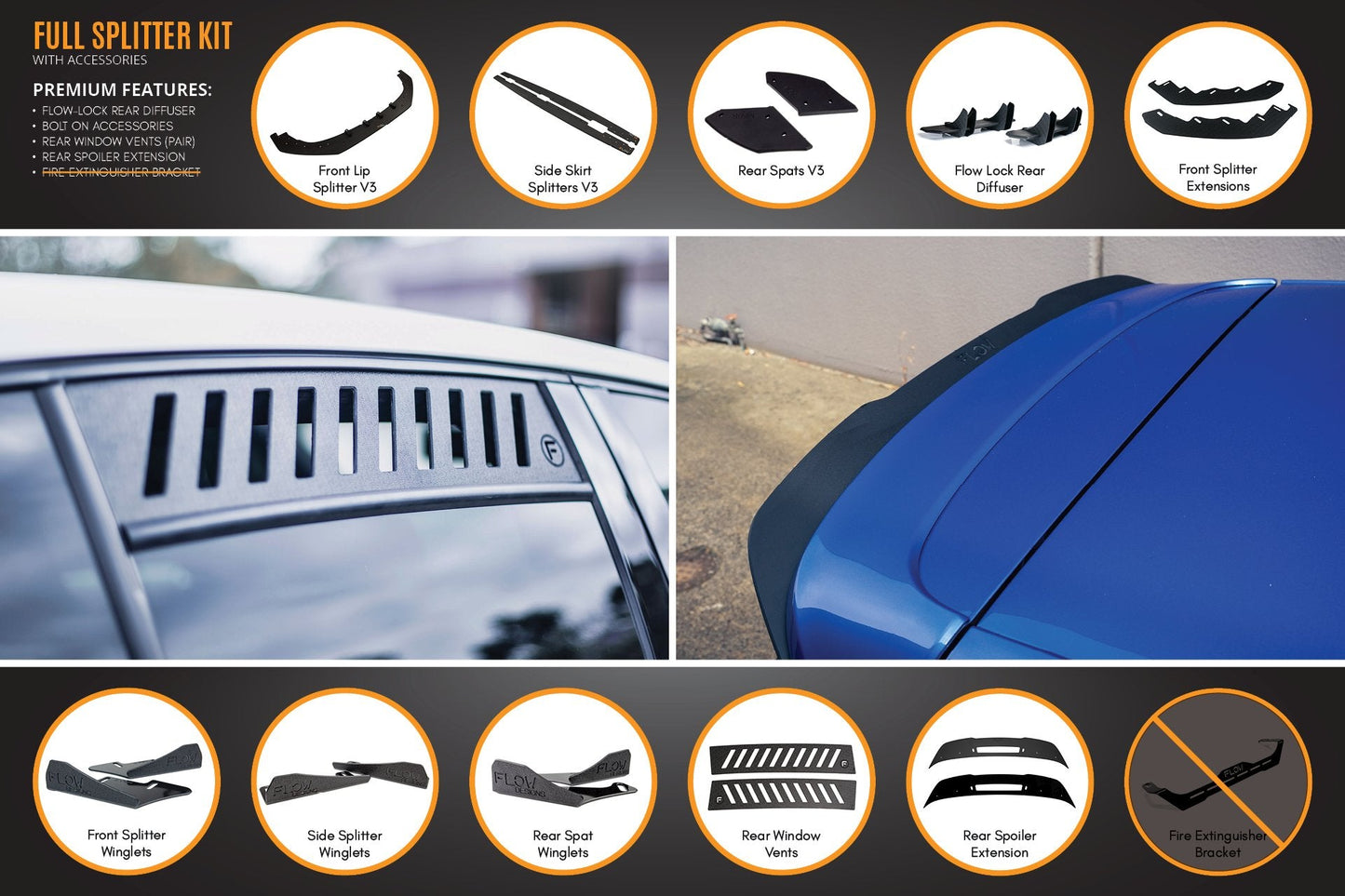 Flow Designs MK6 Golf R Full Lip Splitter Set WITHOUT Accessories