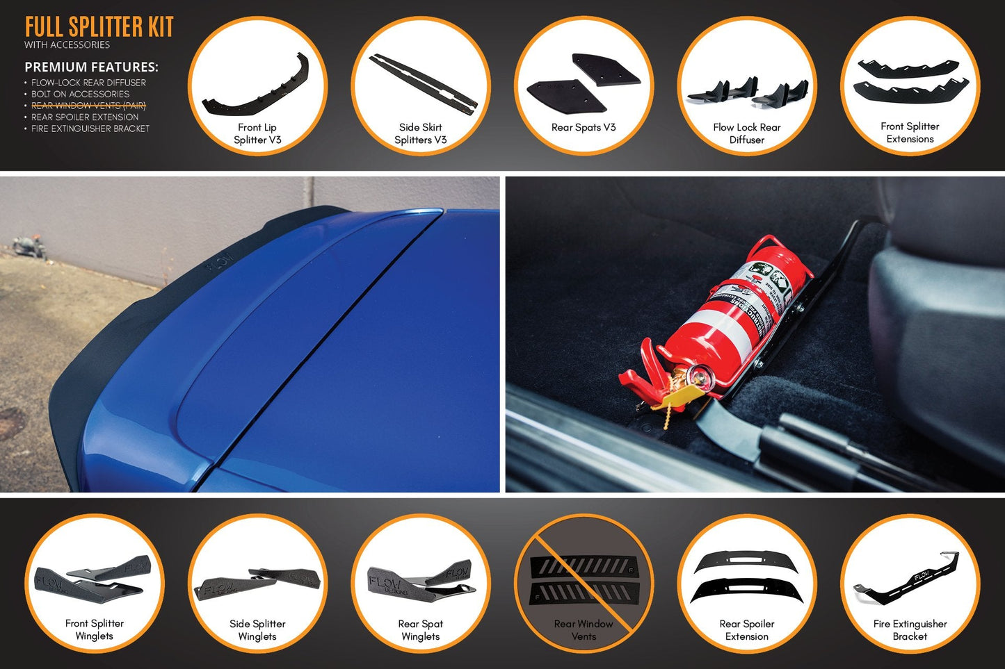 Flow Designs MK6 Golf R Full Lip Splitter Set WITHOUT Accessories
