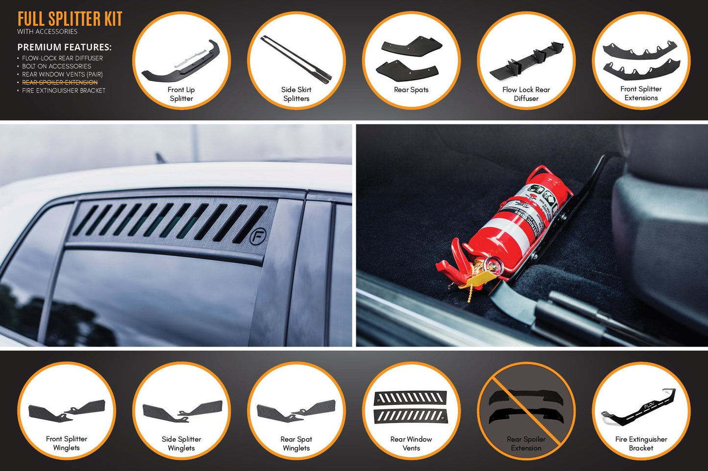 Flow Designs MK8 Golf GTI Full Lip Splitter Set