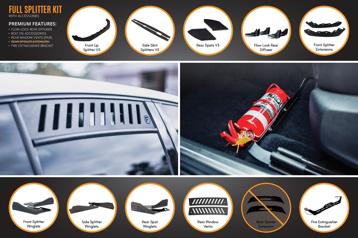 Flow Designs MK6 Golf R Full Lip Splitter Set WITHOUT Accessories
