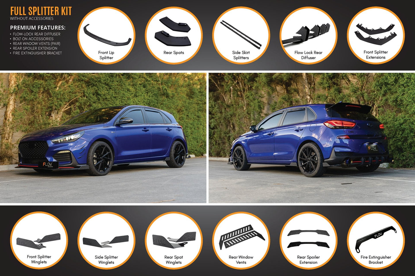 Flow Designs i30 N Line Hatch PD (2018-2023) Full Splitter Lip Set