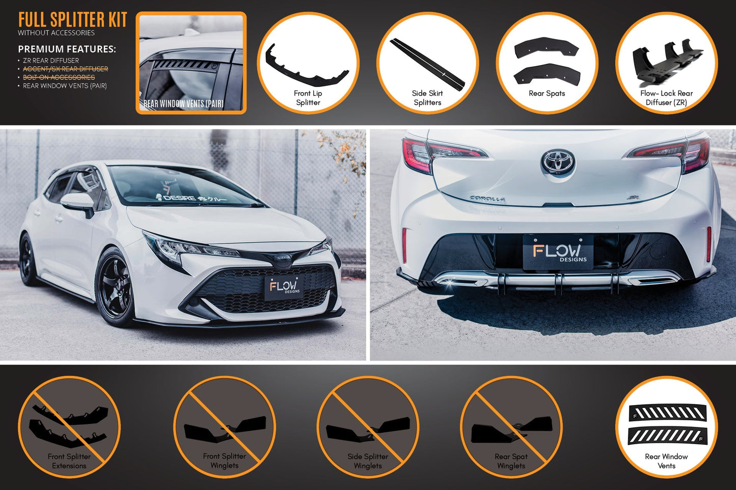 Flow Designs Corolla MZEA12R/ZWE211R 2018-2022 Full Lip Splitter Set