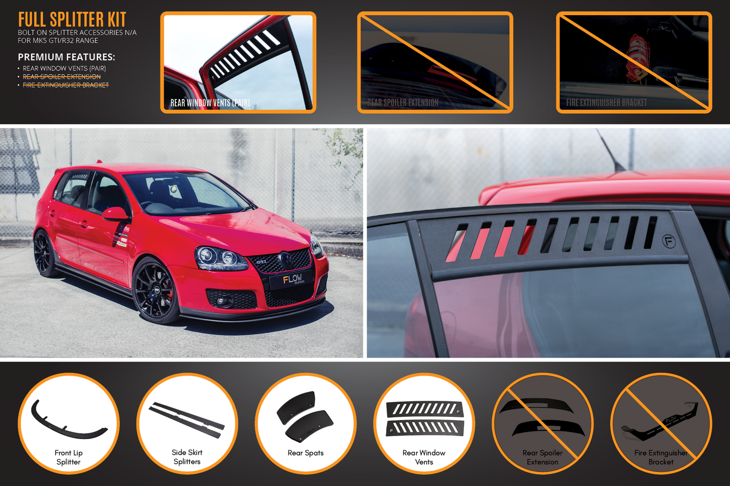 Flow Designs MK5 Golf GTI Full Lip Splitter Set
