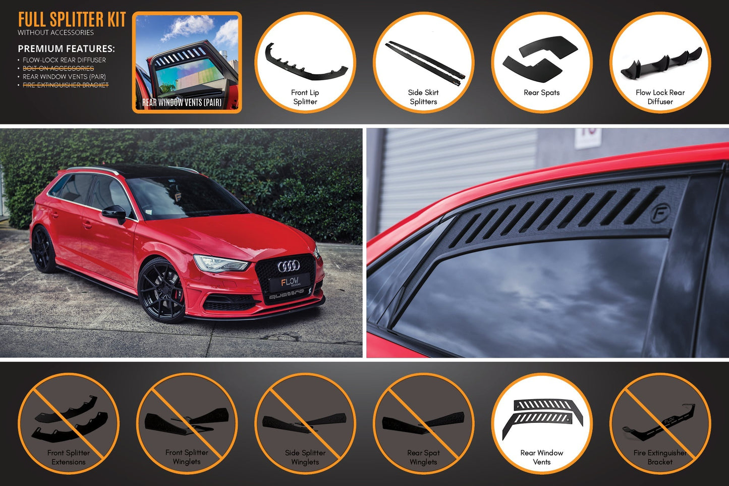 Flow Designs S3 8V Pre-Facelift Sportback Full Lip Splitter Set