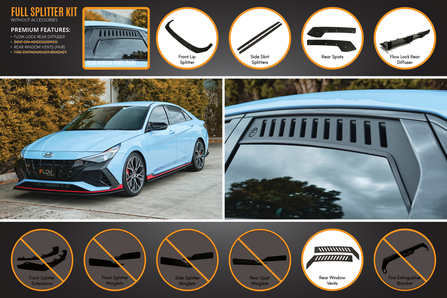Flow Designs CN7 Elantra N Sedan 2021 Full Lip Splitter Set