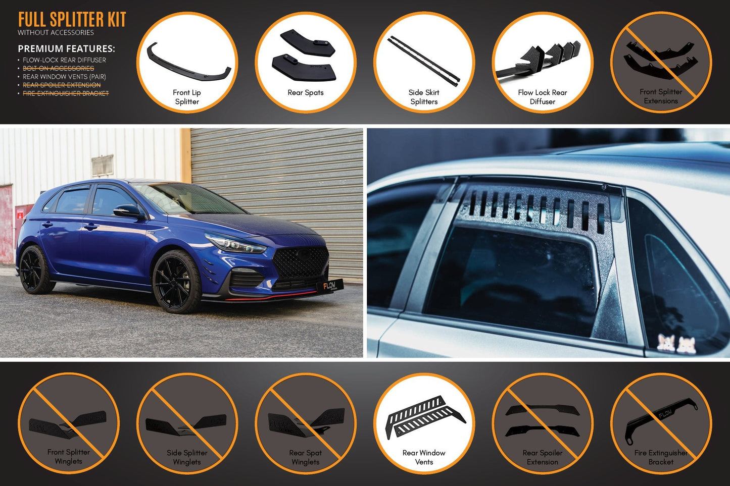 Flow Designs i30 N Line Hatch PD (2018-2023) Full Splitter Lip Set