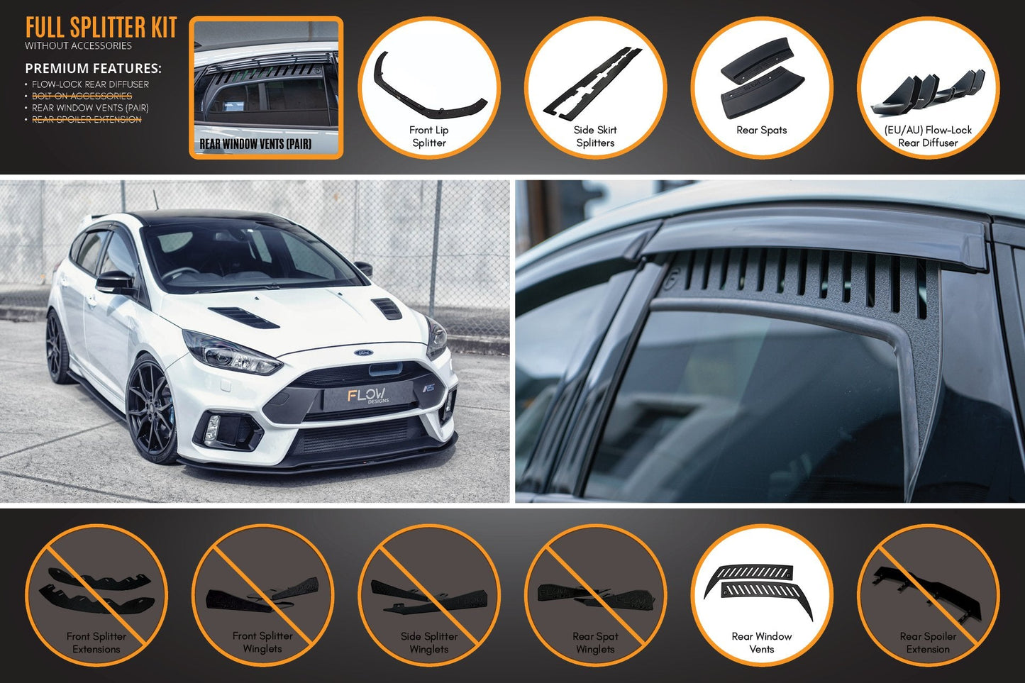 Flow Designs MK3 Focus RS Full Lip Splitter Set