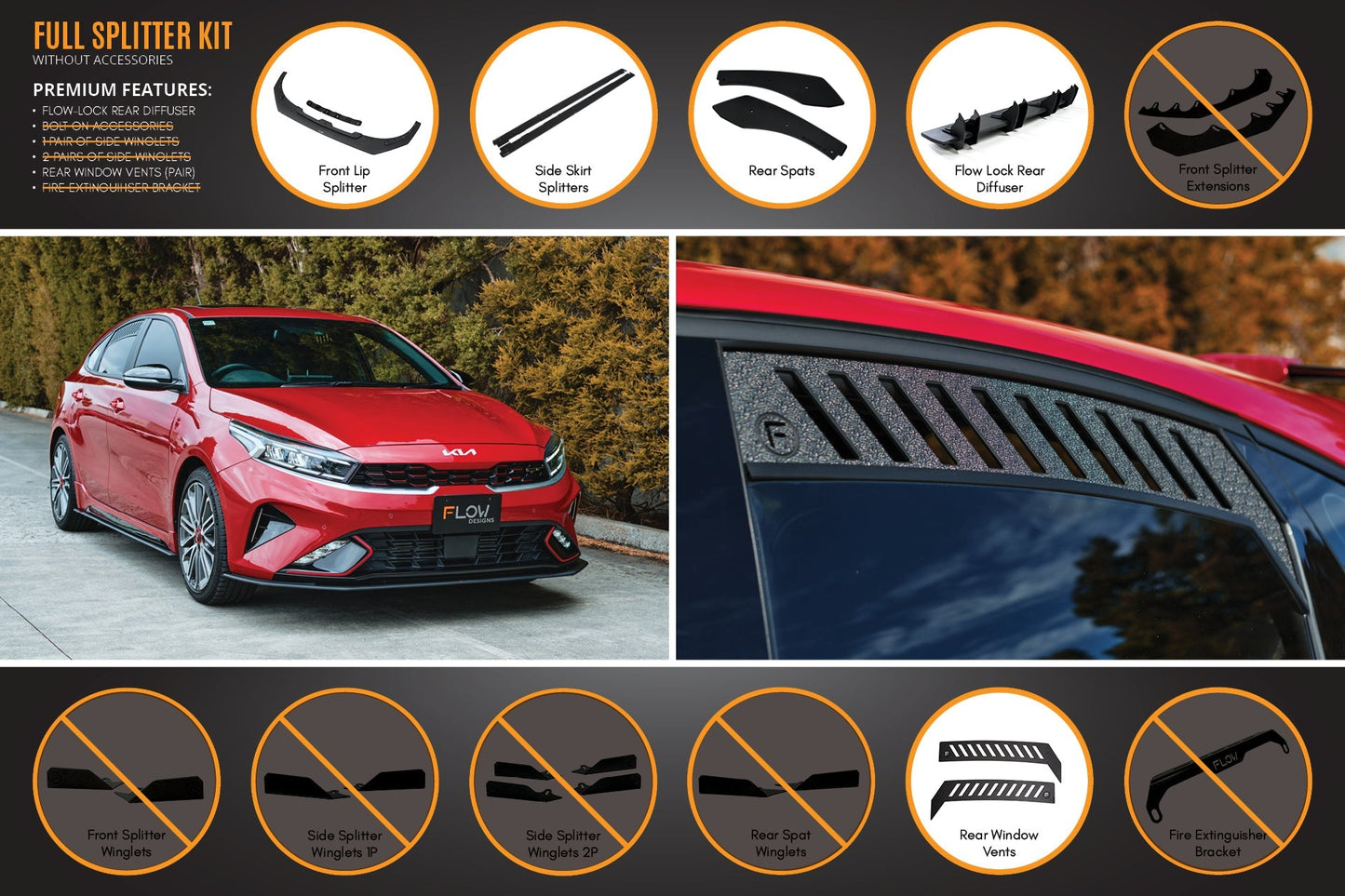 Flow Designs Cerato GT Hatch Facelift Full Lip Splitter Set