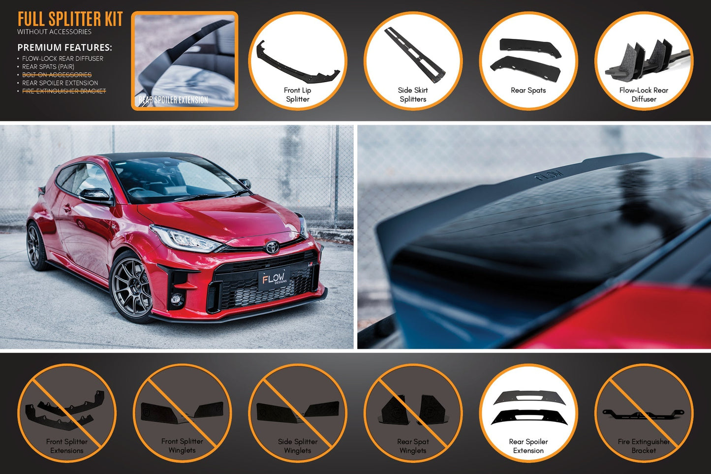 Flow Designs Yaris GR Gen1 Full Lip Splitter Kit With Rear Diffuser