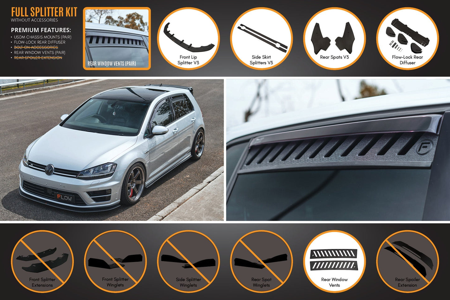 Flow Designs MK7 Golf R (USDM) Full Lip Splitter Set