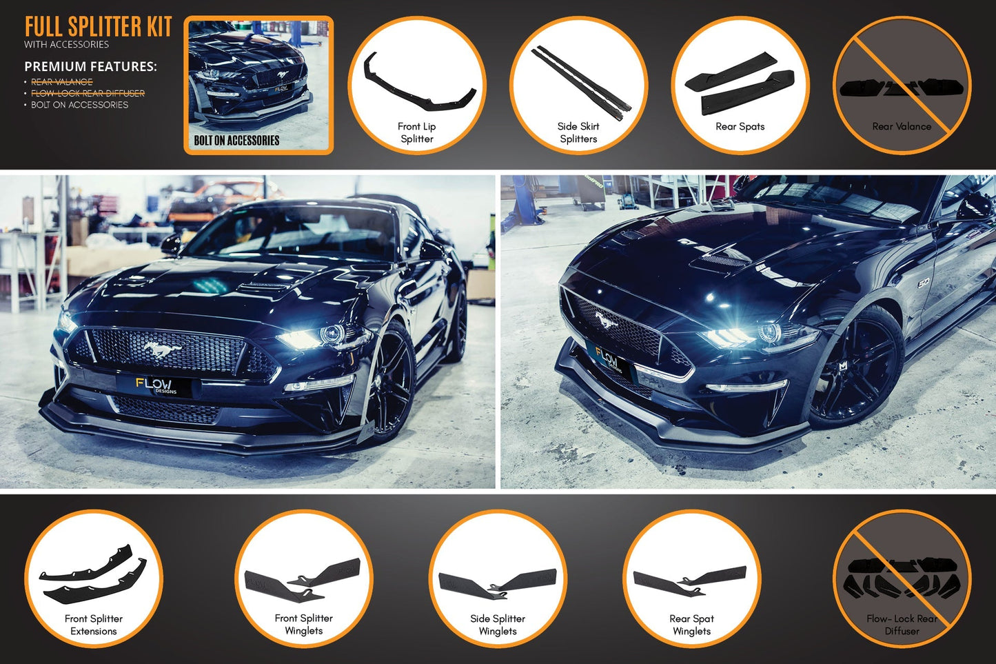 Flow Designs GT Mustang S550 FN Full Lip Splitter Set