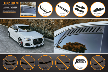 Flow Designs RS3 8V Sedan Facelift Full Lip Splitter Set