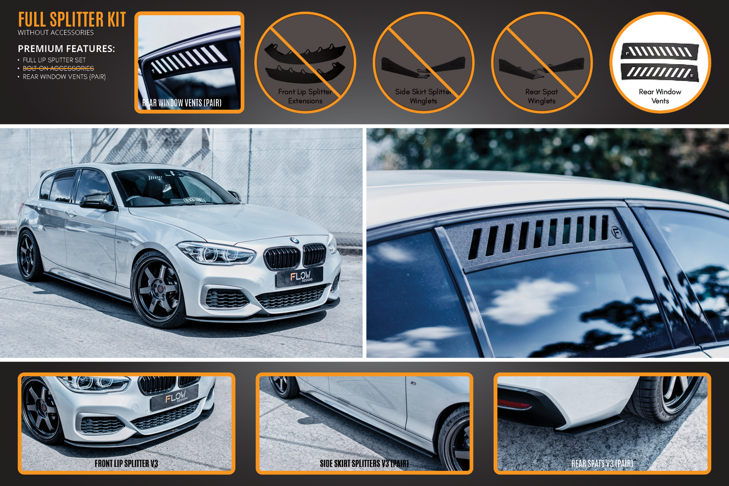 Flow Designs F20 LCI M135 / M140 Full Lip Splitter Set