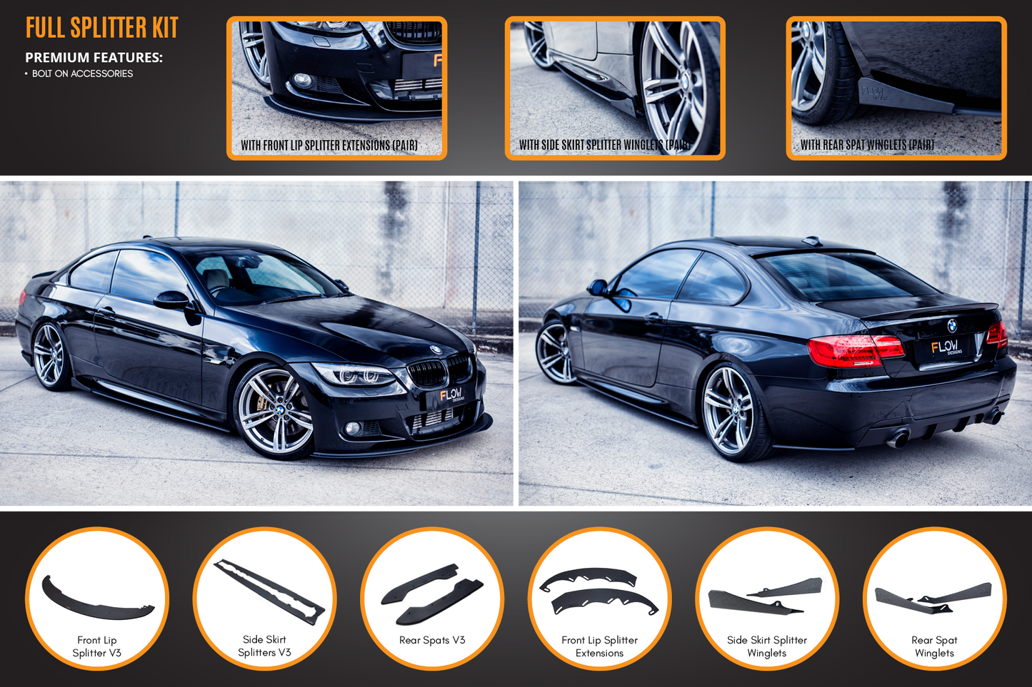 Flow Designs E92 M Pre LCI Sport Full Lip Splitter Set