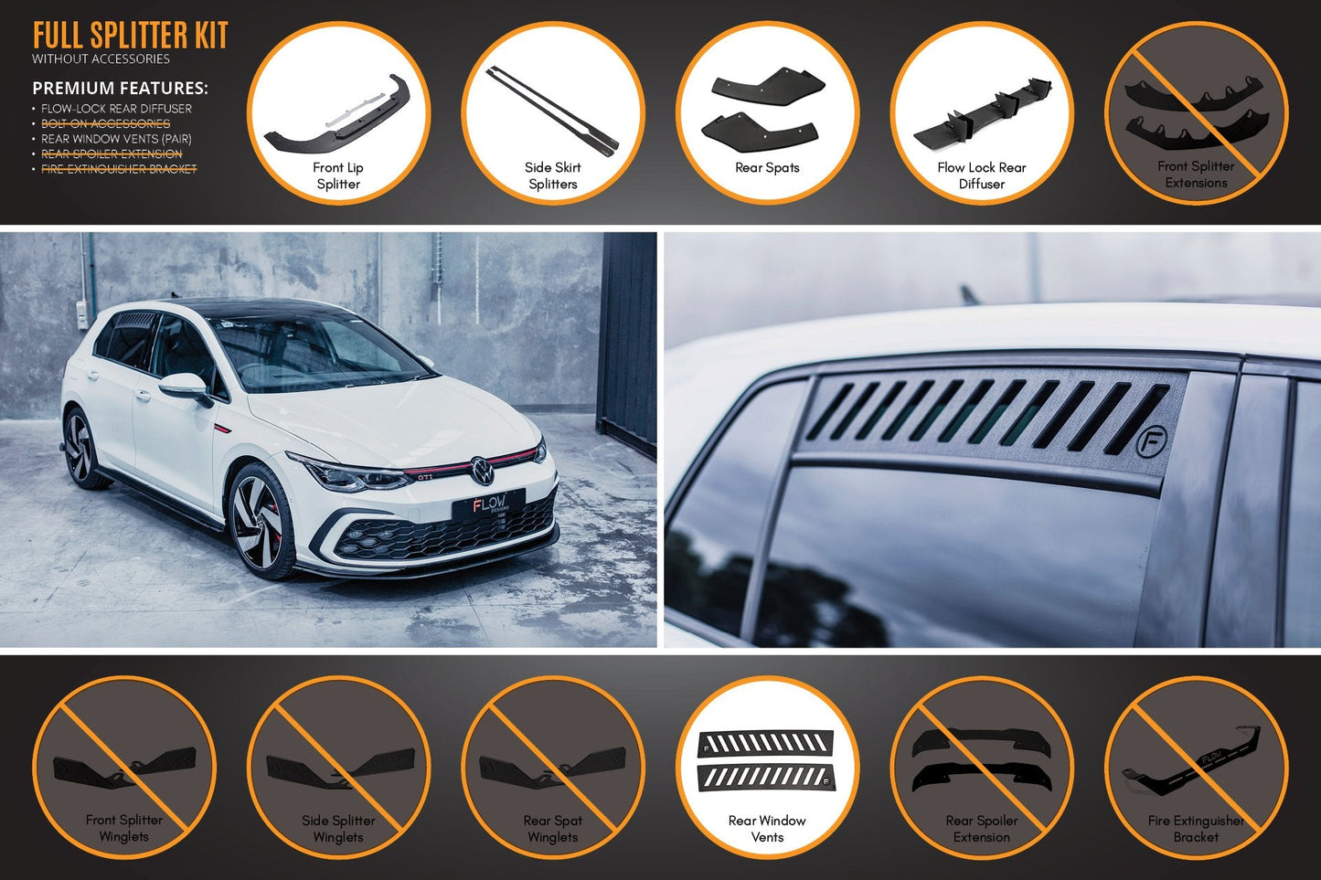 Flow Designs MK8 Golf GTI Full Lip Splitter Set