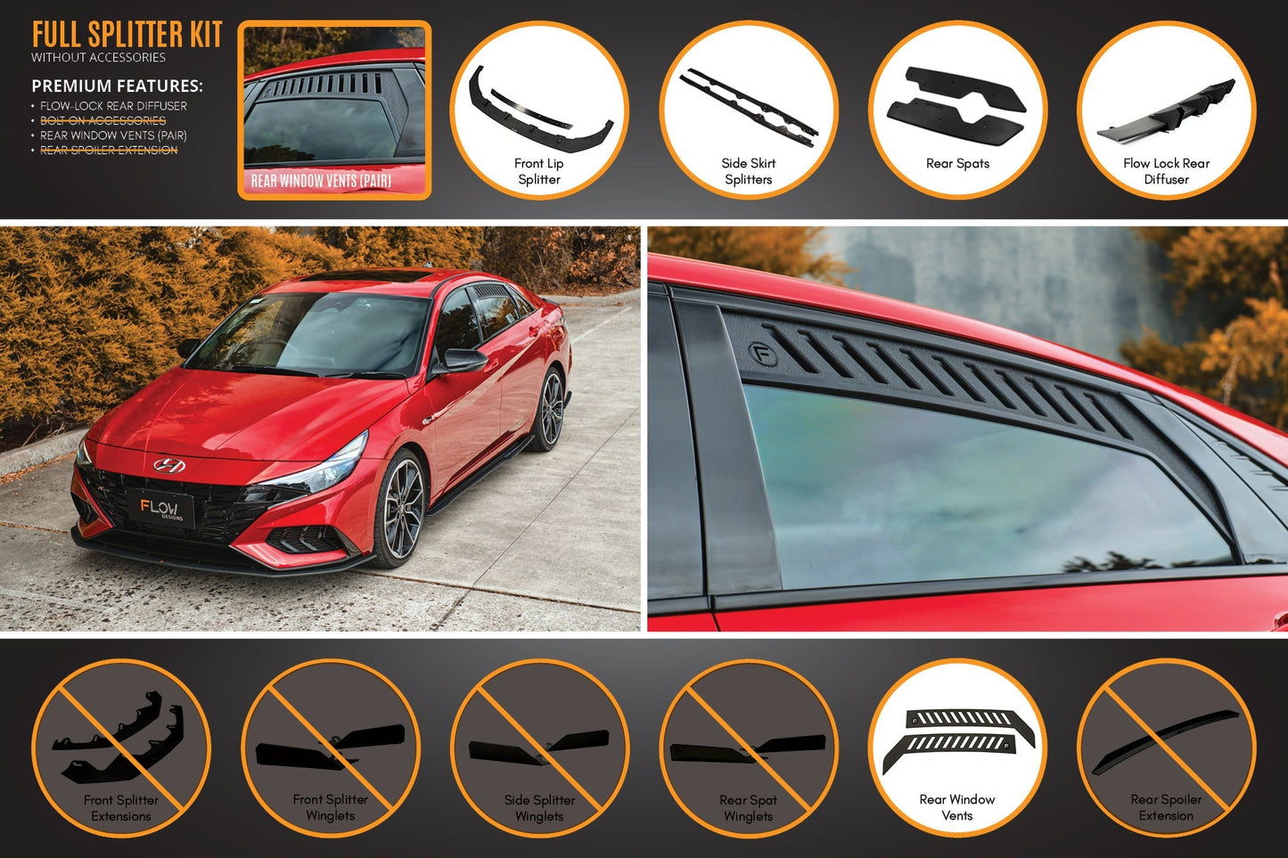 Flow Designs CN7 Elantra N Line Sedan 2020 Full Lip Splitter Set