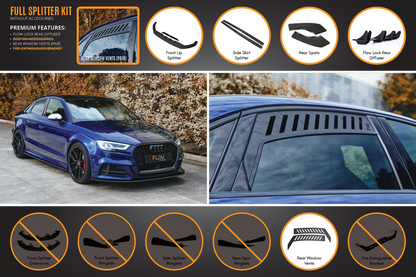 Flow Designs S3 8V Sedan Facelift Full Lip Splitter Set