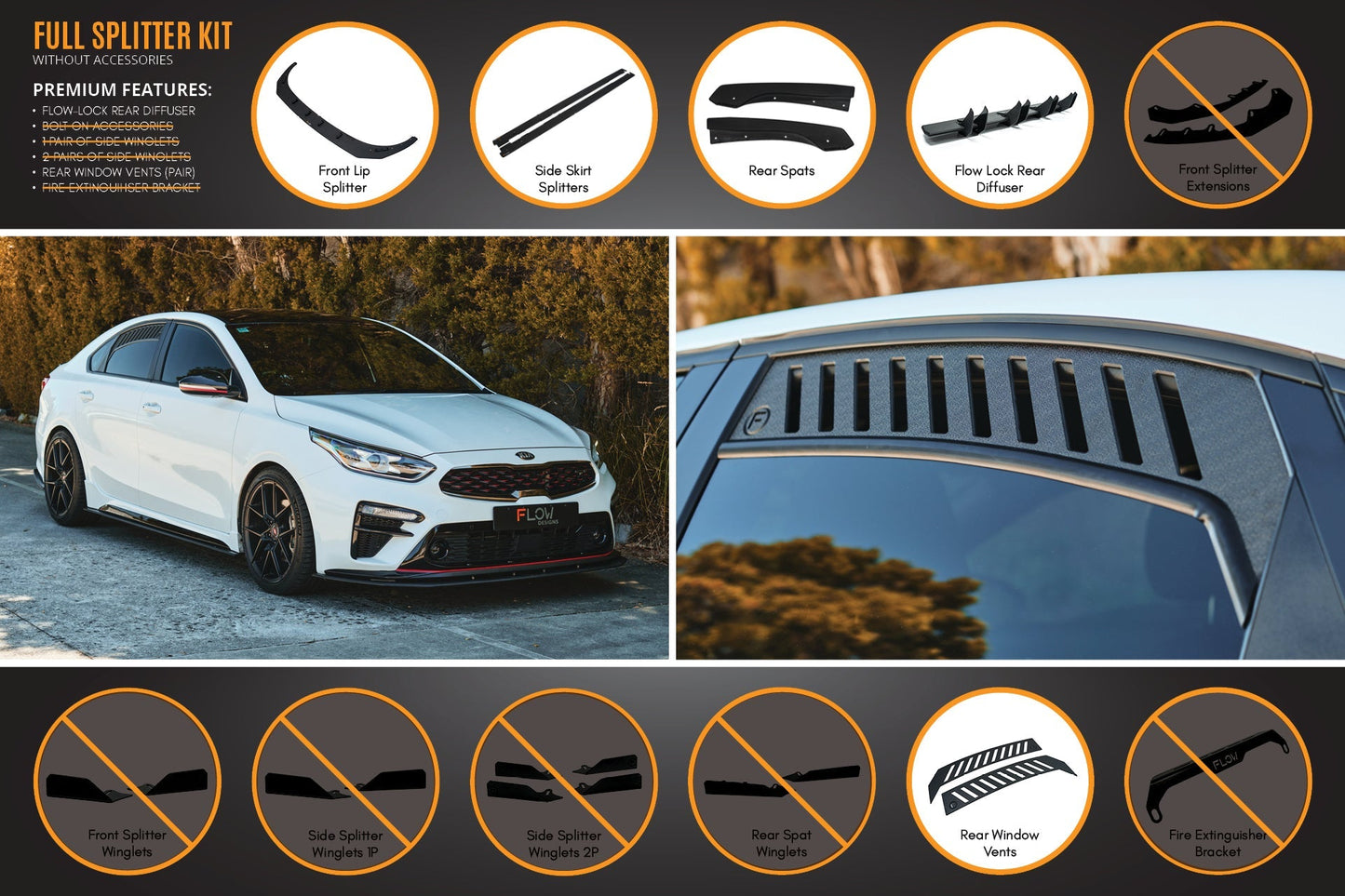 Flow Designs Cerato GT Sedan PFL Full Lip Splitter Set