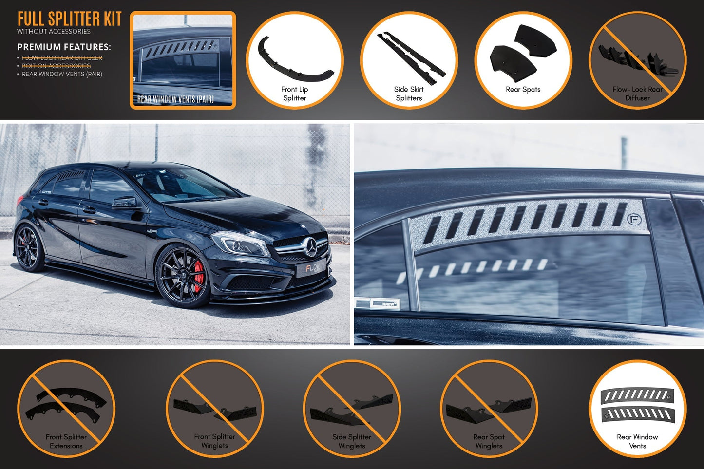 Flow Designs A45 AMG W176 (PFL) Full Lip Splitter Set
