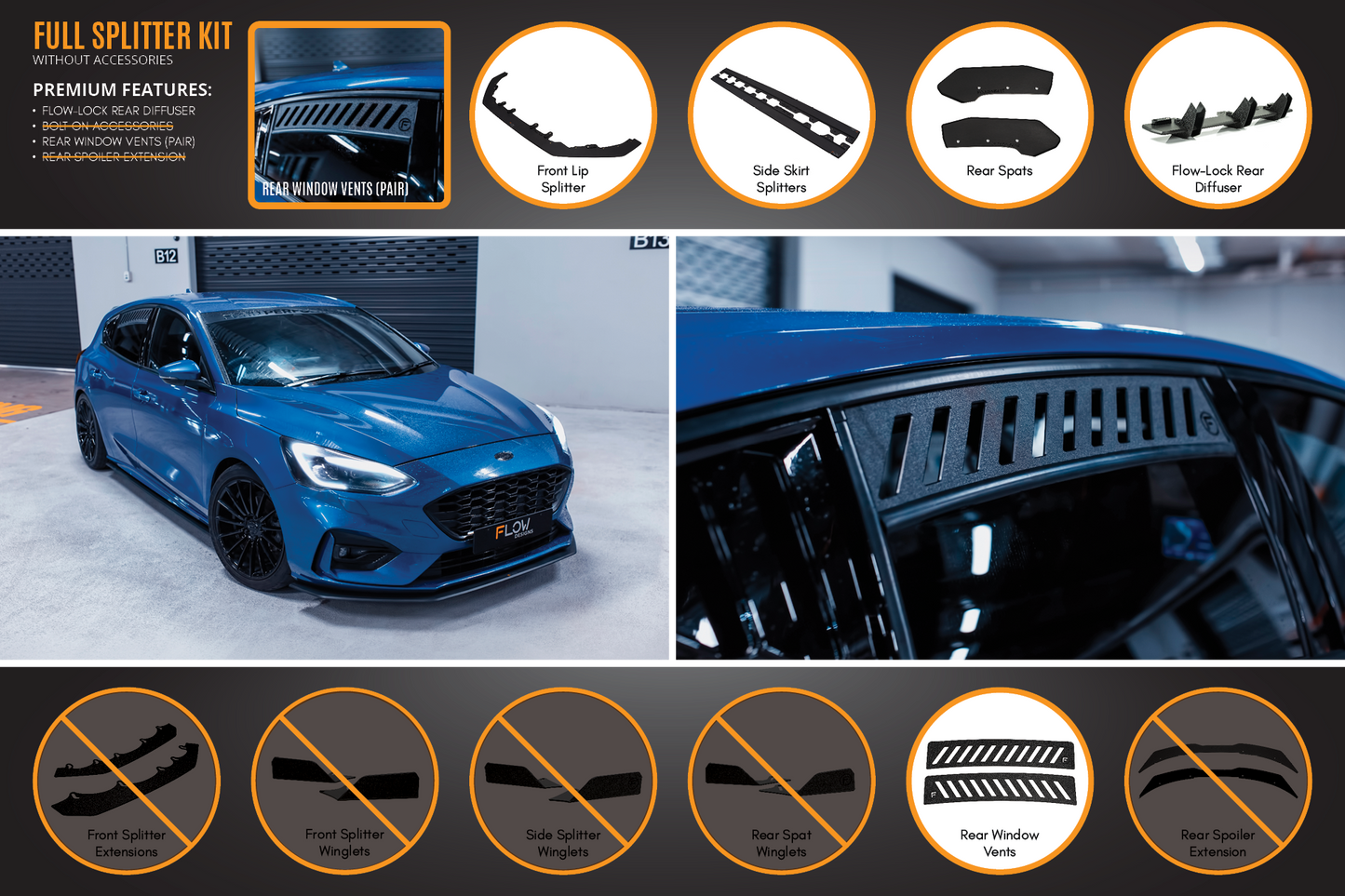 Flow Designs MK4 Focus ST-Line Full Lip Splitter Set