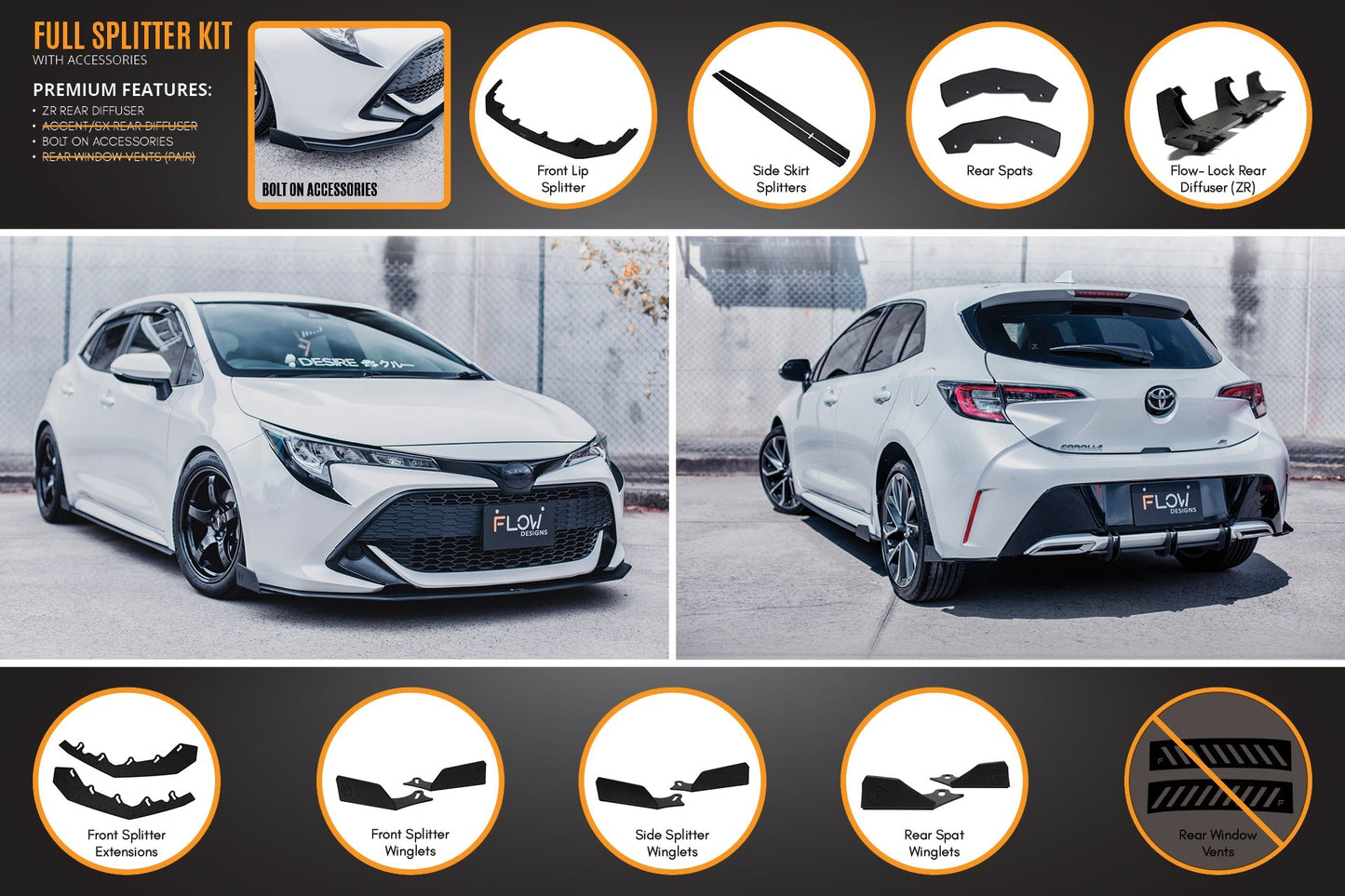 Flow Designs Corolla MZEA12R/ZWE211R 2018-2022 Full Lip Splitter Set