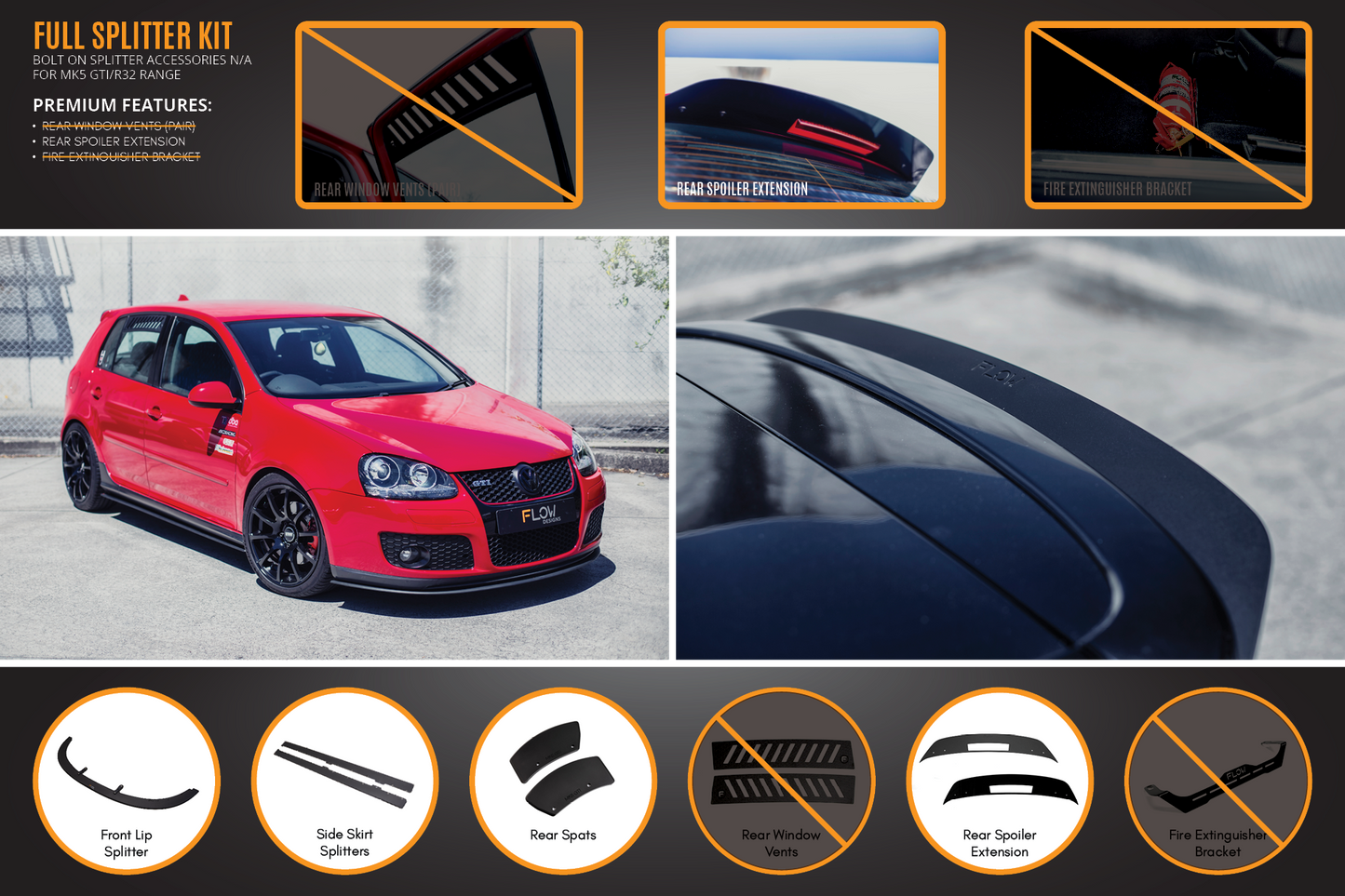 Flow Designs MK5 Golf GTI Full Lip Splitter Set