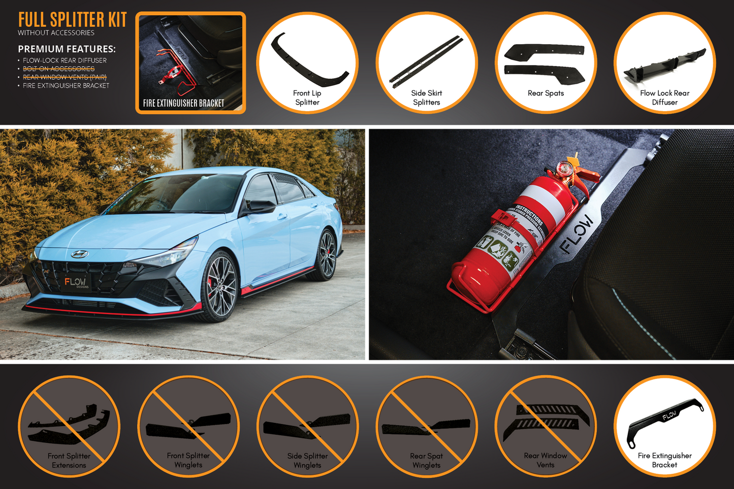 Flow Designs CN7 Elantra N Sedan 2021 Full Lip Splitter Set