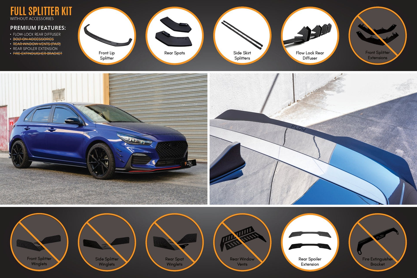 Flow Designs i30 N Line Hatch PD (2018-2023) Full Splitter Lip Set