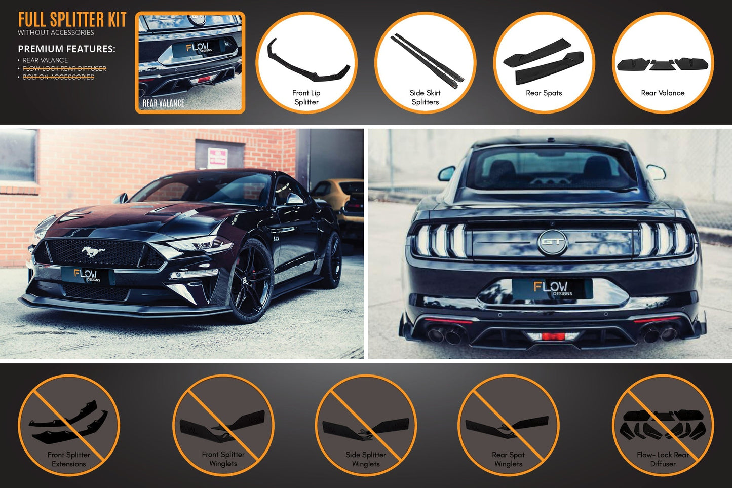 Flow Designs GT Mustang S550 FN Full Lip Splitter Set