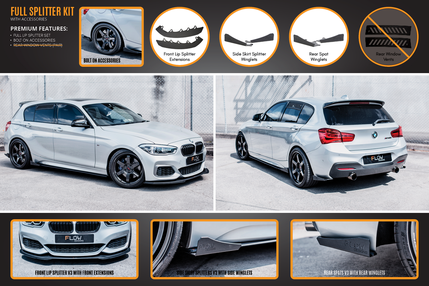 Flow Designs F20 LCI M135 / M140 Full Lip Splitter Set