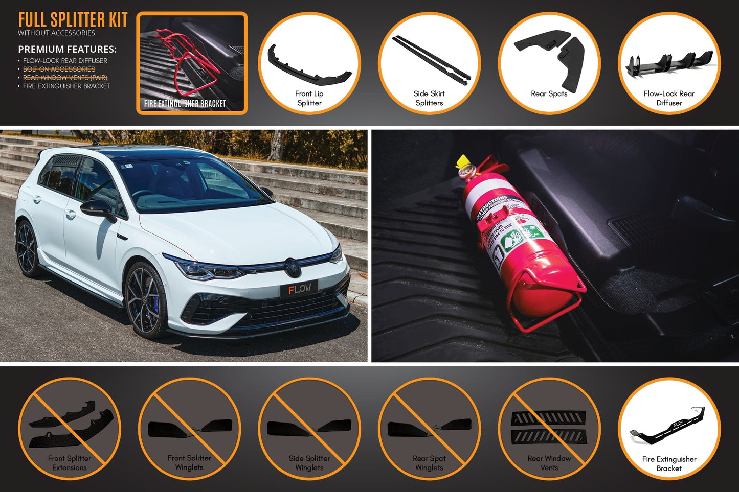 Flow Designs MK8 Golf R Full Lip Splitter Set