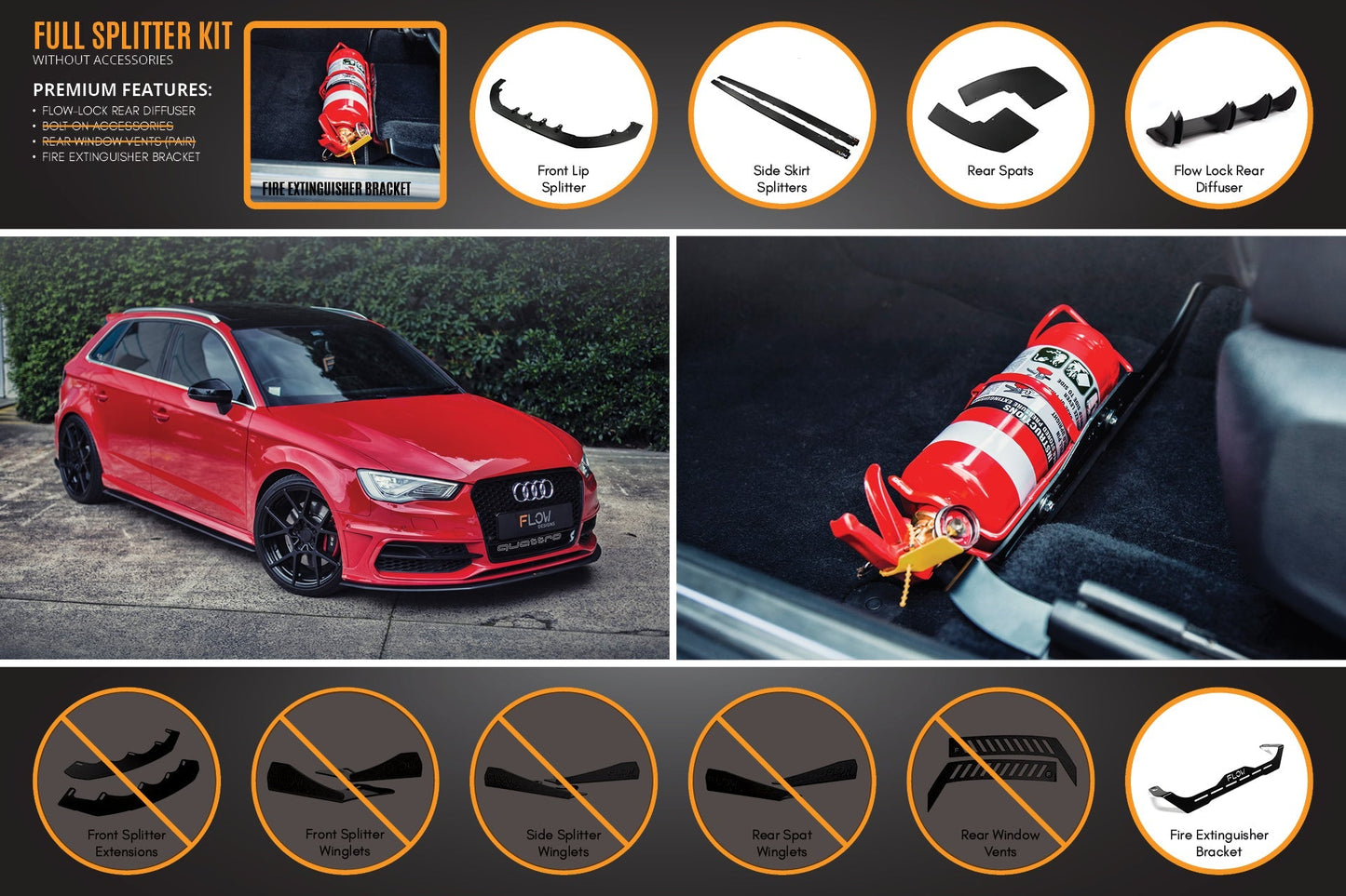 Flow Designs S3 8V Pre-Facelift Sportback Full Lip Splitter Set