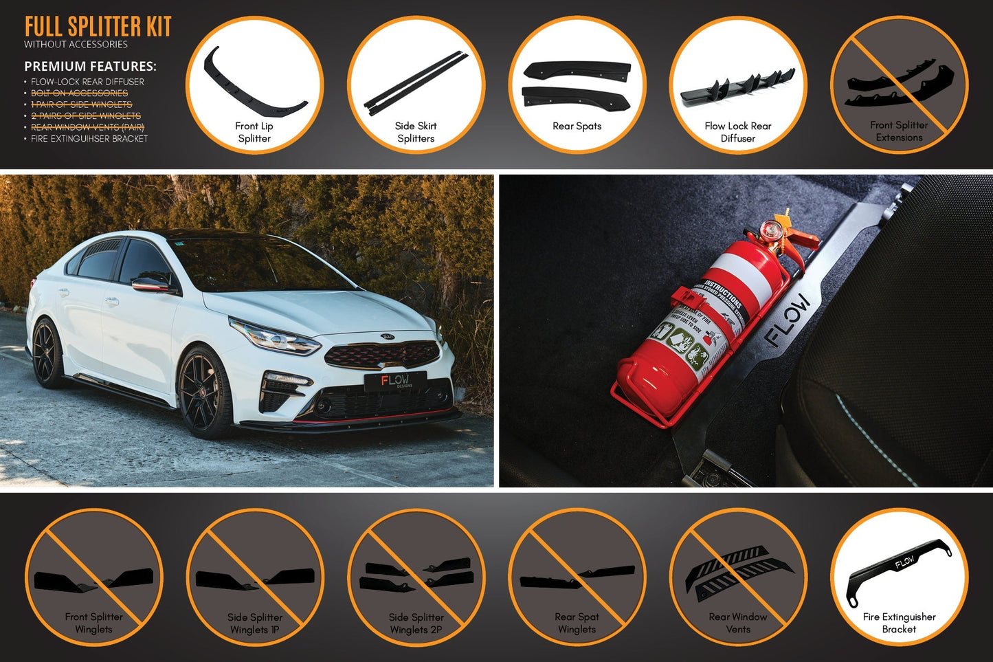 Flow Designs Cerato GT Sedan PFL Full Lip Splitter Set