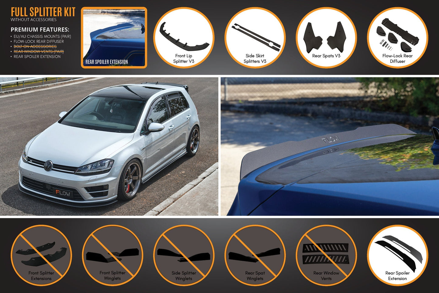 Flow Designs MK7 Golf R (EU/AU) Full Lip Splitter Set