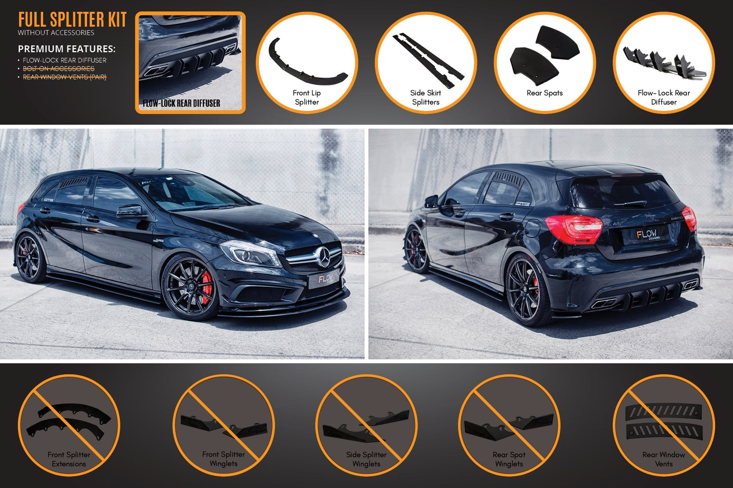 Flow Designs A45 AMG W176 (PFL) Full Lip Splitter Set