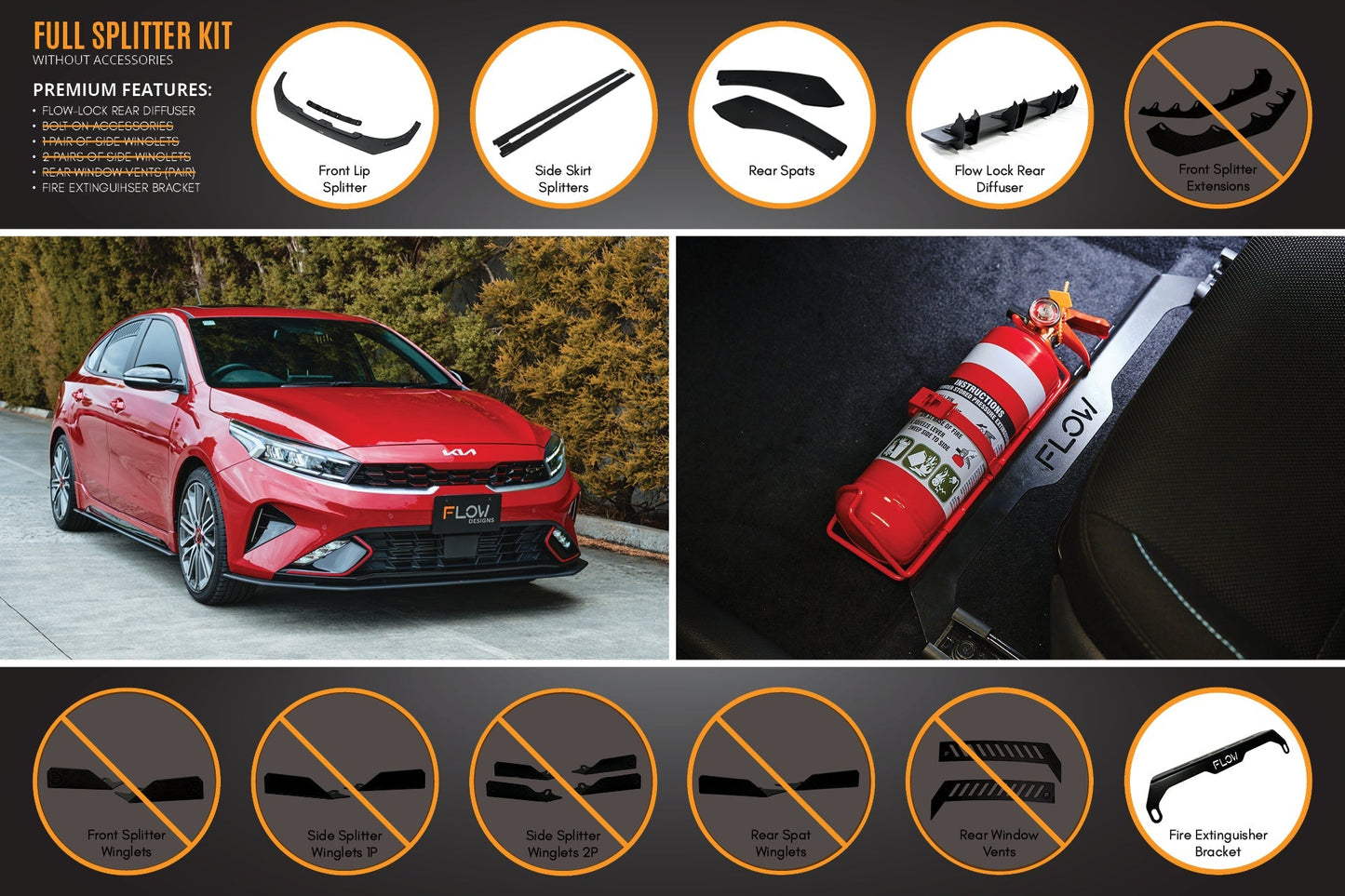 Flow Designs Cerato GT Hatch Facelift Full Lip Splitter Set