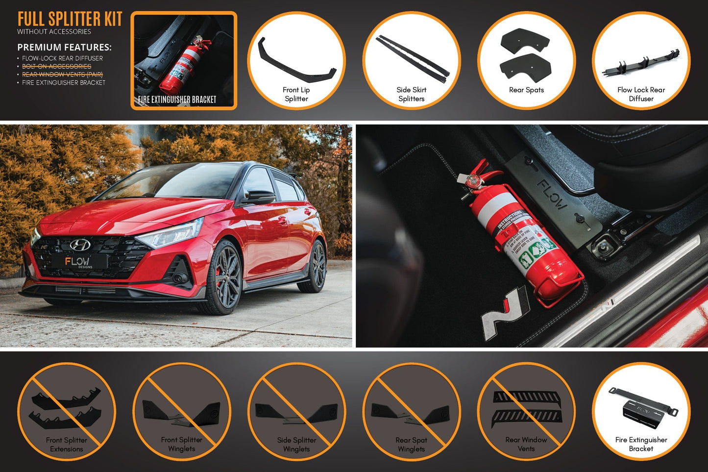 Flow Designs i20 N BC3 Pre-Facelift Full Lip Splitter Set