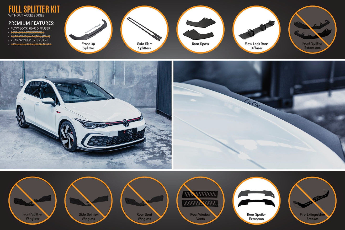 Flow Designs MK8 Golf GTI Full Lip Splitter Set