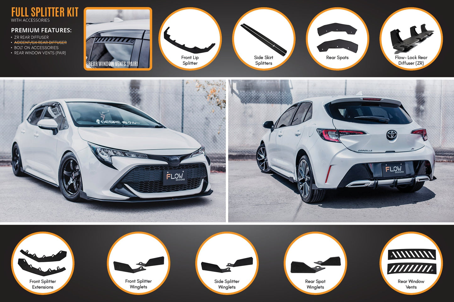 Flow Designs Corolla MZEA12R/ZWE211R 2018-2022 Full Lip Splitter Set