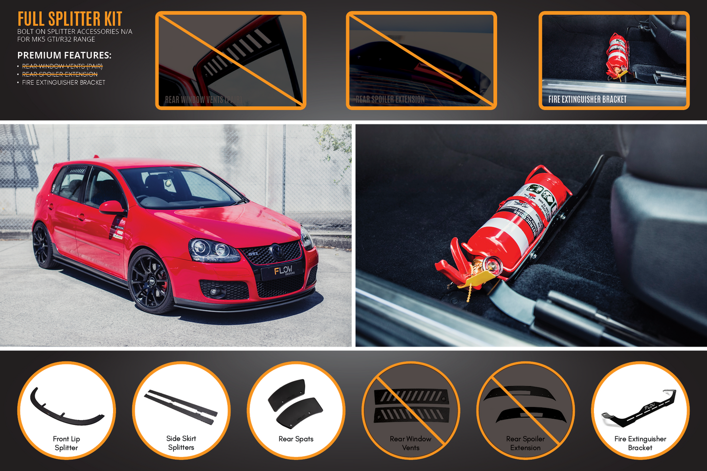 Flow Designs MK5 Golf GTI Full Lip Splitter Set