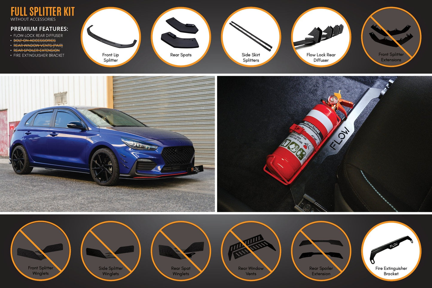 Flow Designs i30 N Line Hatch PD (2018-2023) Full Splitter Lip Set