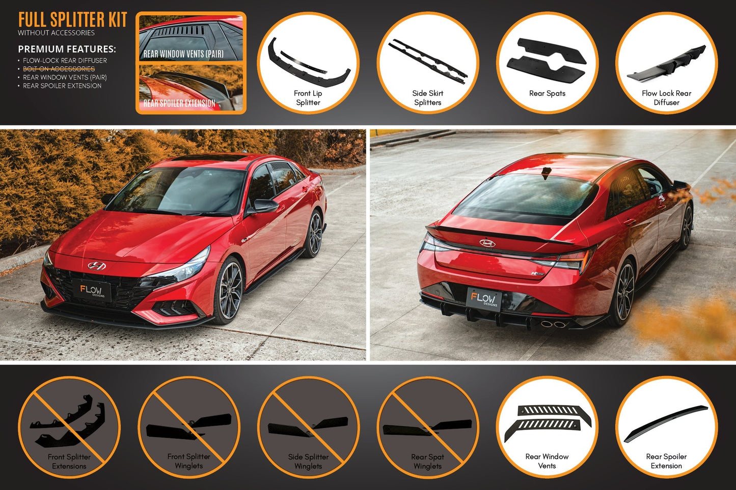Flow Designs CN7 Elantra N Line Sedan 2020 Full Lip Splitter Set
