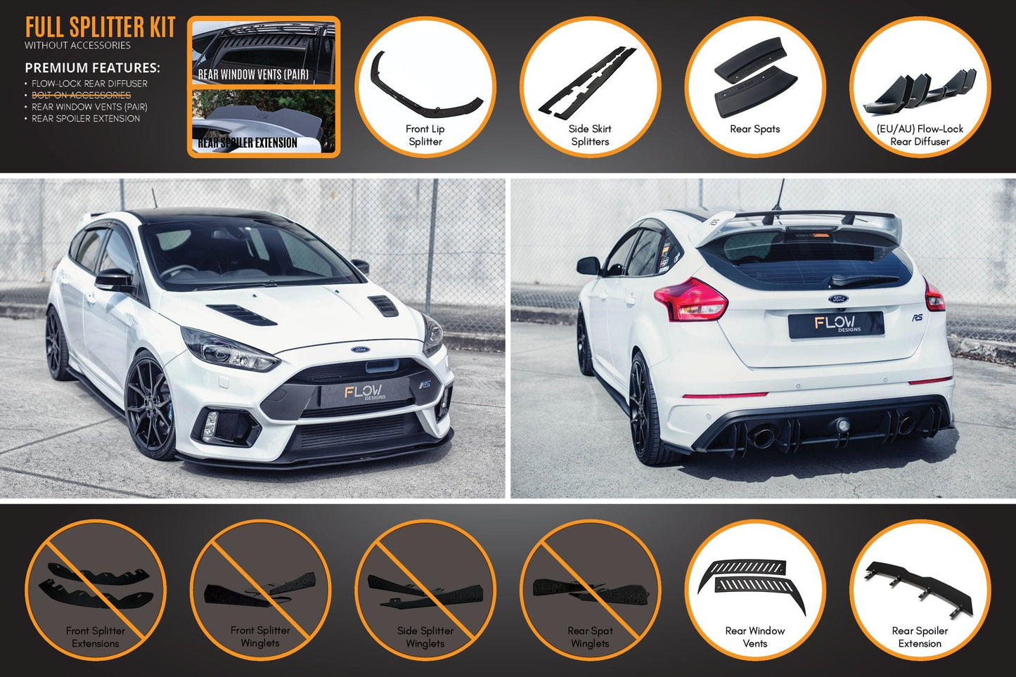 Flow Designs MK3 Focus RS Full Lip Splitter Set