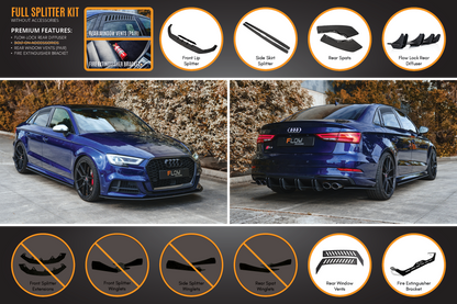 Flow Designs S3 8V Sedan Facelift Full Lip Splitter Set