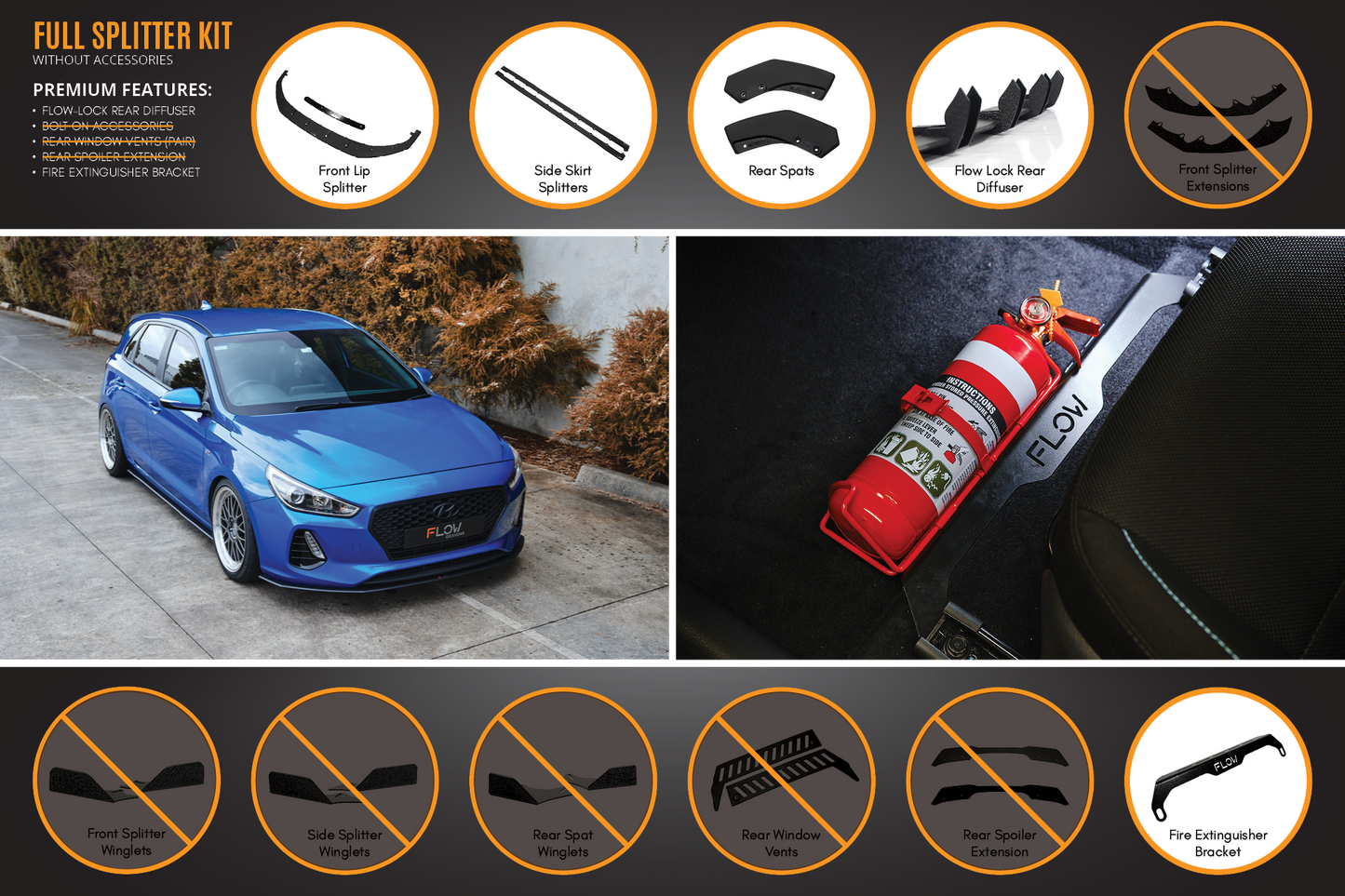 Flow Designs i30 SR Hatch (2017-2018) Full Lip Splitter Set
